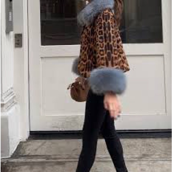 Charlotte Simone Edie Leopard Print Short Coat with Blue Cuffs - XL - NWOT - Picture 5 of 14